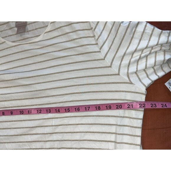 NWT Chicos White & Gold Striped Long Sleeve  Women's Top Size XL - Picture 7 of 9